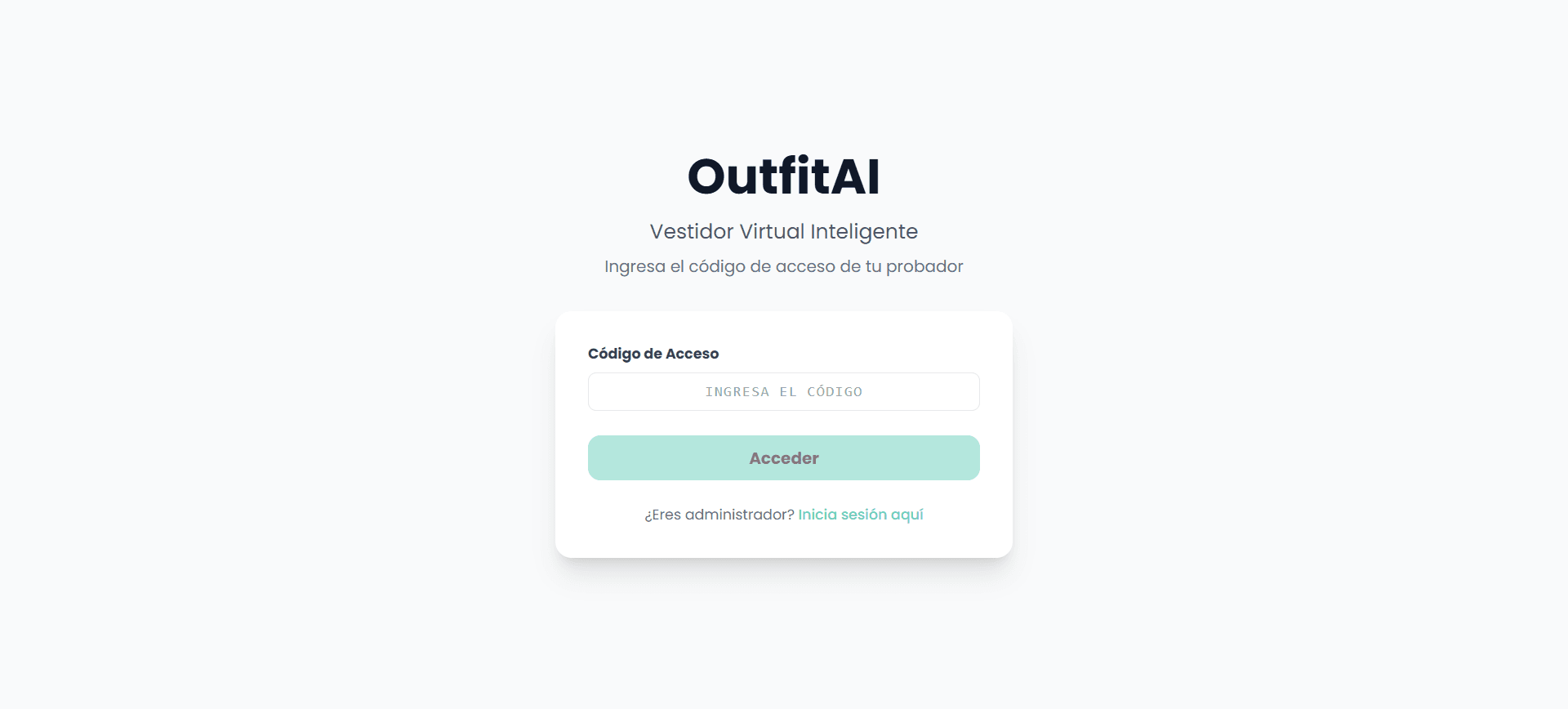 Pantalla de acceso del probador virtual